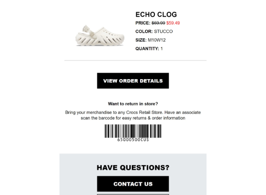 Preview screenshot of crocs email